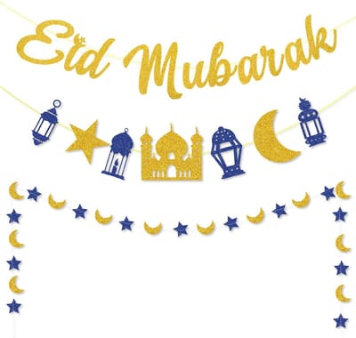 aladdien - Ramadan Mubarak Banner - Gouden Ster Maan Lantaarn Garland Decoraties - Feestdecoratie - Geschikt voor Eid Festival - Decor Benodigdheden