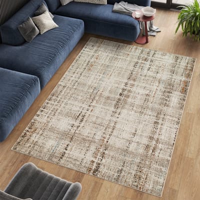 Tapiso Retro Vloerkleed Beige Gestreept Laagpolig Woonkamer Tapijt Maat- 80x150