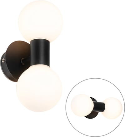 QAZQA cederic - Moderne Wandlamp Up Down voor binnen voor badkamer - 2 lichts - D 113 mm - Zwart -