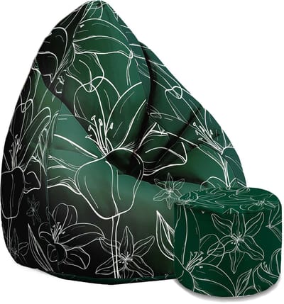 DreamRoots Oxford Zitzak voor Volwassenen – Luxe Beanbag met Voetsteun en Afneembare Hoes – Inclusief Vulling – 80x80x120 cm - Green Flowers