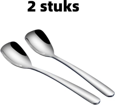 2-delige set - Lepels - Dessertlepels - IJslepels - Koffielepels - Roestvrij staal - Geschikt om mee te eten - 14,8 cm x 2,9 cm - Zilver