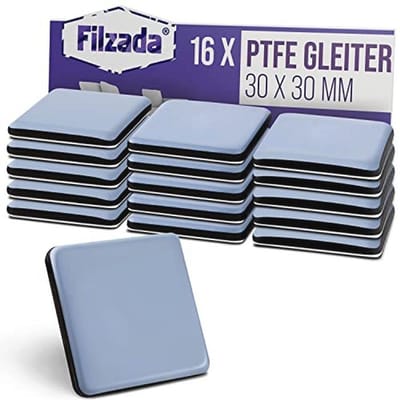 16x Zelfklevende Teflon Glijders - 30x30 mm Professionele Meubel- en Tapijtglijders