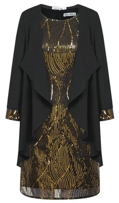Dames Mouwloze Ronde Hals Pailletten Caami Jurk met Tule Cardigan - Elegante Avondjurk voor Feestjes