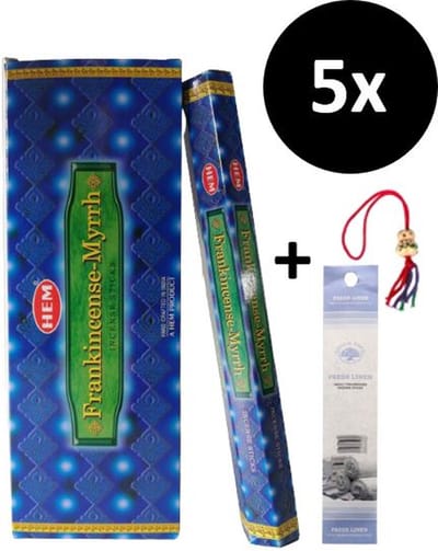 Wierook - Wierookstokjes - 5 Kokers - 100 Stokjes + 5 Mini Stokjes En 1 Gelukspoppetje - Geur Frankincense Mirre - Myrrh