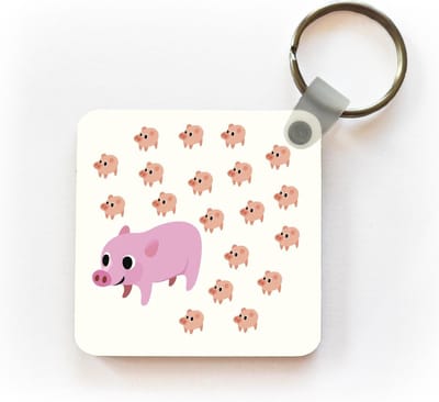 Sleutelhanger - Uitdeelcadeautjes - Een illustratie van een varken met negentien biggetjes - Plastic