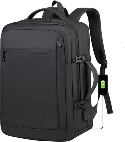 KZQ Reisrugzak Voor Heren En Dames Zwart Laptoprugzak Met TSA-slot Handbagage Koffer Compatibel Vliegtuig Gecertificeerd Waterbestendig Opbergvakken USB-aansluiting Geschikt Zakelijk Reis Vakantie Outdoor
