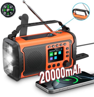 Noodradio met Zonnepaneel - 20.000 mAH - Powerbank - FM/AM Radio - Opwindbare Wereldontvanger - Zonne-energie - Betrouwbare Noodvoorziening - Handmatig oplaadbaar - Noodradio Camping, Overleven & Rampen - Weerstation, USB, SOS Alarm - Emergency Radio