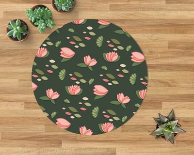 Coloray Vloerbeschermer - Roze waterlelies Stoel Mat - 100x100 cm - Groente Vloerbeschermer Harde Vloer - Motif Vloerbeschermer - PVC Vloerbeschermer - Ronde Mat - Natuur Thema