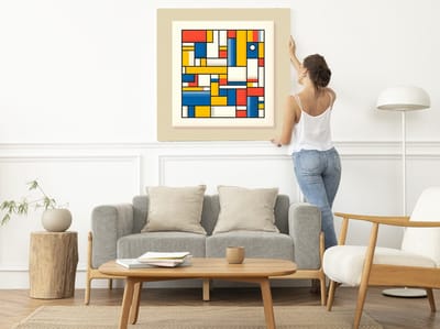 Modern mondriaan schilderij | Abstracte geometrische expressie: hedendaags meesterwerk in Mondriaanse stijl | Kunst - 100x100 centimeter op Dibond | Foto op Dibond