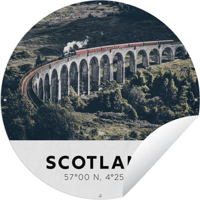 Tuincirkel Schotland - Trein - Vintage - 60x60 cm - Ronde Tuinposter - Buiten