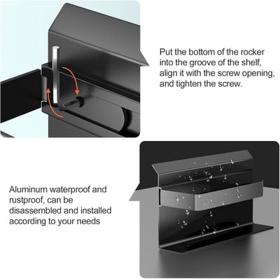 Famanu – Toiletrolhouder met ruim plateau, wandmontage zonder boren, aluminium, mat zwart