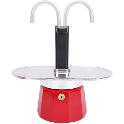 2 Kops Koffiepot Rood Aluminiumlegering 100ml Dubbele Buis Kookplaat Koffiezetapparaat voor Thuis Reizen white