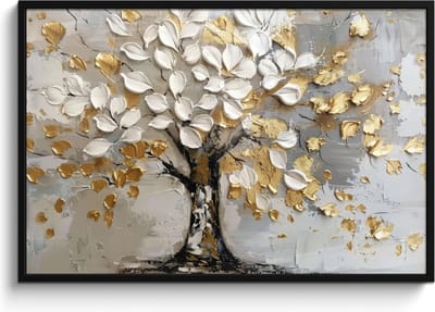 Poster in lijst - Fotolijst 120x80 cm - Posters - Boom - Beige - Grijs - Goud - Abstract - Posterlijst zwart - Decoratie - Wanddecoratie woonkamer - Muurdecoratie slaapkamer