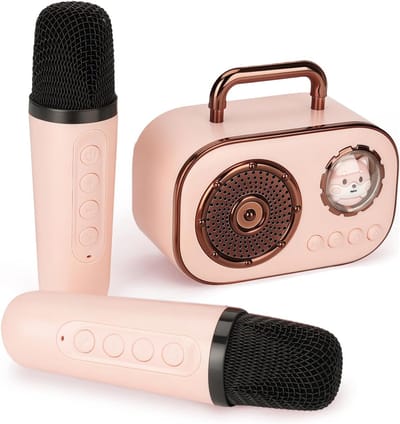 Karaokemachine voor kinderen met 2 microfoons, mini-karaokemachine voor kinderen en volwassenen, microfoon voor kinderen, mini-karaokemachine voor kinderen met microfoon meisjes cadeaus speelgoed voor 3-12 jaar
