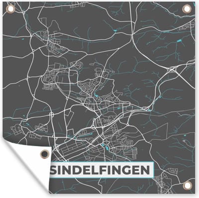 Tuin poster Plattegrond – Sindelfingen – Blauw – Stadskaart – Kaart - Duitsland - 200x200 cm - Tuindoek