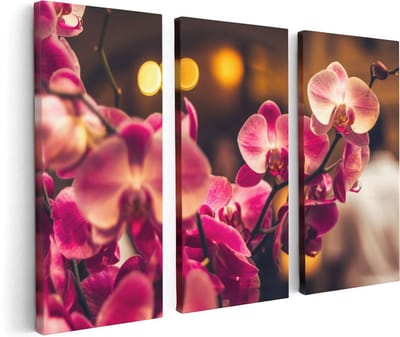 Artaza Canvas Schilderij Drieluik Roze Orchidee Bloemen - 120x80 - Foto Op Canvas - Canvas Print