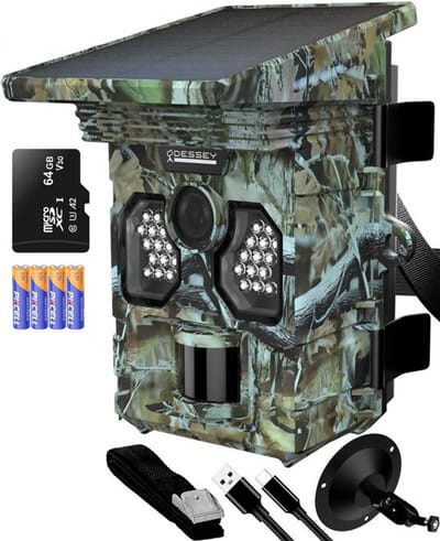 ODESSEY WildCamera met Zonnepaneel - 4K - 48MP - 64GB SD - met Nachtzicht - voor Buiten - Infrarood