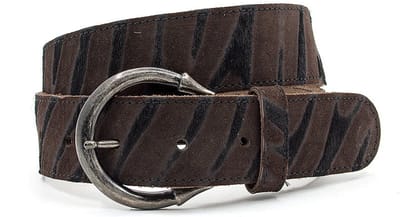Dames riem zwart/bruin - Leren jeans riem 4 cm met zebraprint - Leer - Jeans riem - Casual - Maat 85