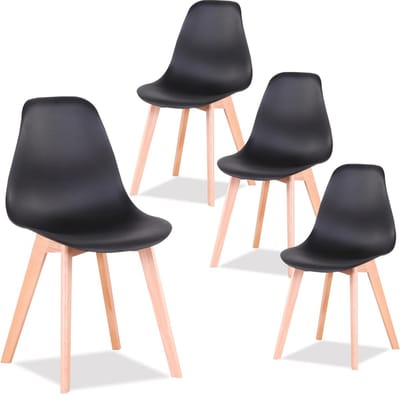 SteeFly® Luxe eetkamerstoelen - Set van 4 design stoelen - Ergonomisch comfort - Zwart met hout onderstel - Zithoogte: 43cm