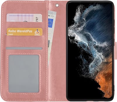 Hoesje - Met Pasjeshouder - Geschikt voor Samsung Galaxy S22 - Luxe Bookcase Portemonee - Flip Case - Kunstleer Book Case - Flipcase - Book Cover - Walletcase - Portemonneehoes - Rosé goud
