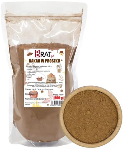 BRAT.PL Pure Line – Cacaopoeder – 500 g – Natuurlijk – 10–12% Vet – Intens Aroma