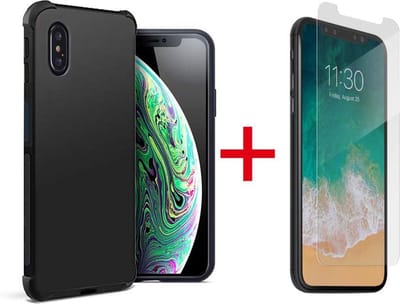 HB Hoesje Geschikt voor Apple iPhone XS Max - Anti Shock Hybrid Back Cover / Glazen Screenprotector - Zwart
