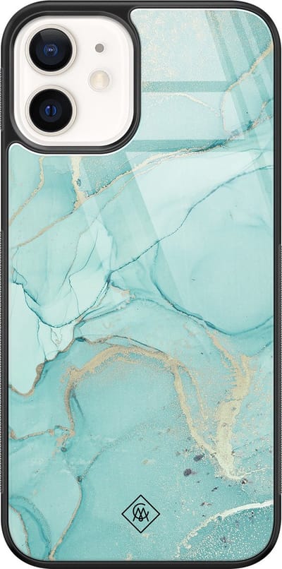 Casimoda® hoesje - Geschikt voor iPhone 12 - Marmer mint groen - Luxe Hard Case Zwart - Backcover telefoonhoesje - Mint