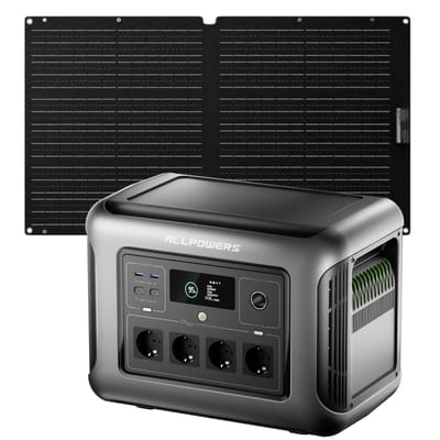 ALLPOWERS R1500 LITE Draagbaar Energiestation 1600W 1056Wh LiFeP04 Accu - R1500 LITE+SE100 100W ip68 zonnepaneel