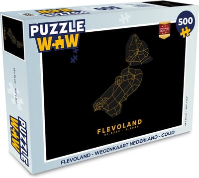 Puzzel Flevoland - Wegenkaart Nederland - Goud - Legpuzzel - Puzzel 500 stukjes