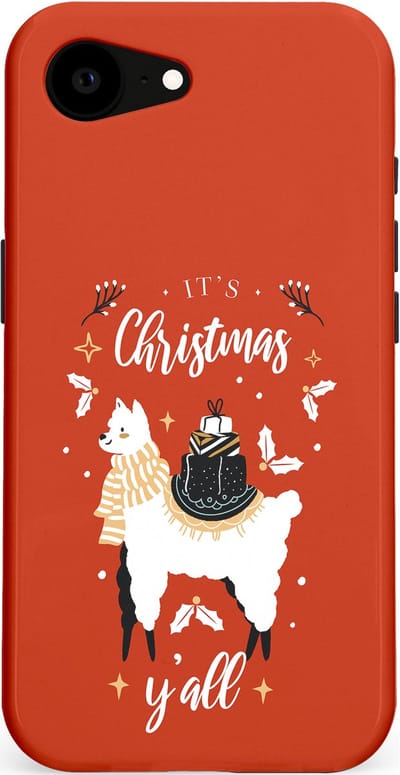 Casetastic hoesje geschikt voor Apple iPhone 16e / Apple iPhone 17e - MagSafe - Dubbellaagse bescherming - Rode Witte Kerst Lama - Fashion Case - Terracotta