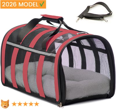 Elegante katten reismand - 47x27x25cm - Reismand kat - Rood - Opvouwbaar met schouderband en comfortabele mat - Kattenmand - Extra stevig & veilig model
