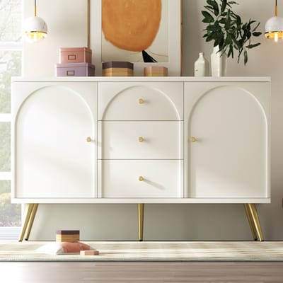 Sweiko Dressoir - 2 deurs + 3 lades - Verstelbare plank - voor woonkamer slaapkamer - Crèmewit - H84/B140/T40 cm