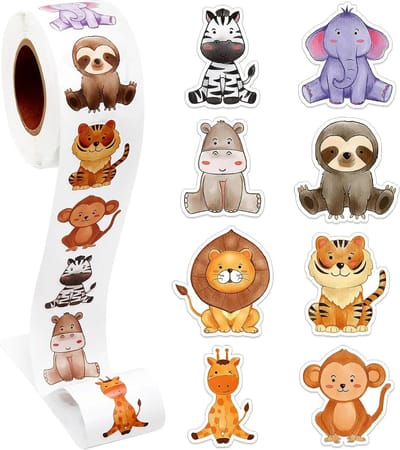 500 Stickers Op Rol - 2.5cm - Dierentuin Dieren Los - Beloningsstickers - Stickers Kinderen - Sluitsticker - Sluitzegel - 25mm