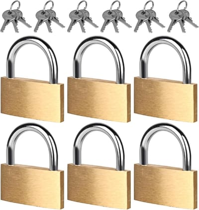 Hangslot met sleutel - Set van 6 stuks, 30 mm messing sloten met 18 sleutels - Waterdicht en weerbestendig voor gereedschapskisten, fitnessstudio, kluisjes en koffers.