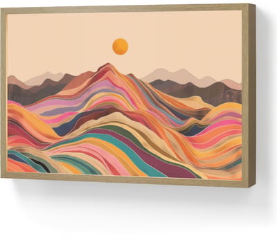 Wandlamp 60x40 cm - Oplaadbaar - Zon - Kleurrijk landschap - Bergen - Wandlampen binnen woonkamer - Slaapkamer lamp - Decoratieve nachtlamp - Vloerlamp draadloos