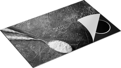 Chefcare Inductie Beschermer Lepel met Bloem op Groene Marmer - Zwart Wit - 85x52 cm - Afdekplaat Inductie - Kookplaat Beschermer - Inductie Mat