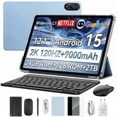 Blackview MEGA 2 Tablet Sets - 4G LTE+WiFi - 12 Inch - 24GB RAM - 128GB - Met Toetsenbord(QWERTY), Beschermhoes, Muis, Stylus - Android 15 - Widevine L1 - 9000mAh - Blauw