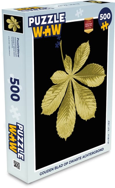 Puzzel Gouden blad op zwarte achtergrond - Legpuzzel - Puzzel 500 stukjes