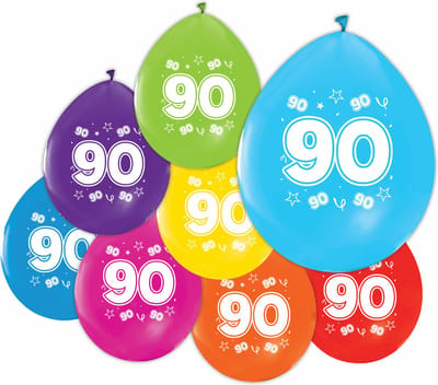 16 Ballonnen 12″ 2 Zijdig bedrukt 90 jaar - Versiering Slinger Feestdecoratie Decoratie Verjaardag Jubileum Ballon Feest