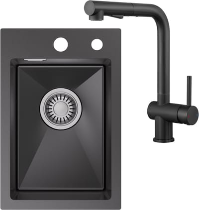 CECIPA max Spoelbak Met Kraangat - 30x45 cm Spoelbak Keuken Met Uittrekbare Keukenkraan - Enkele spoelbak - Spoelbakken met afdruip - Spoelbakken Keuken - Antraciet