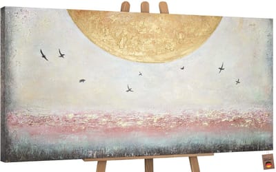 Canvas schilderij groot handgeschilderd zonne-energie zon abstract – YS-Art Gallery – Energieke wanddecoratie voor woonkamer – Modern schilderij voor kantoor en hal