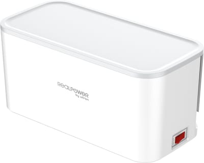 RealPower Powerbox 522 - Stekkerdoos in opbergbox - 2 x USB, 2 x USB-C, 5-Poorts stekkerdoos - wit