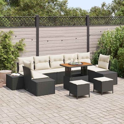 vidaXL - Tuinbank - Set - 10 - st - 9-Aantal - zitplaatsen - Zwart - Poly - rattan