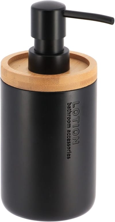 Tendance Zeeppompje 102 series - zwart - bamboe rand - PS - D7,5 x H17 cm - vrijstaand - zeepdispenser - 230 ml