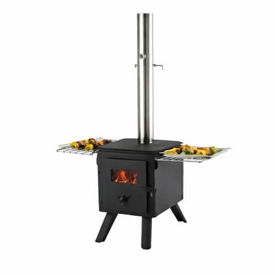 Jurrys Tuinkachel - Tuinhaard- Vuurhaard - Buitenkachel - Draagbaar - Compact - Camping - Zwart Staal - Afmeting 60x30cm