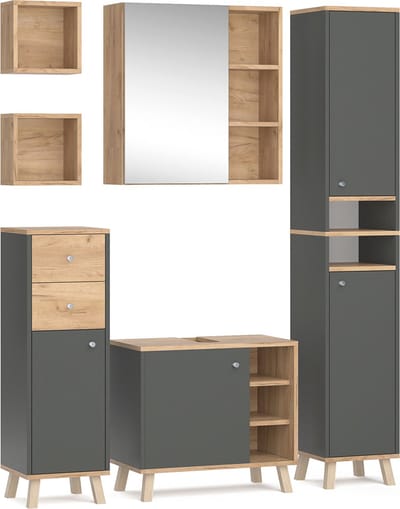 Vicco Badkamermeubel set Senyo, Antraciet, 6-delig