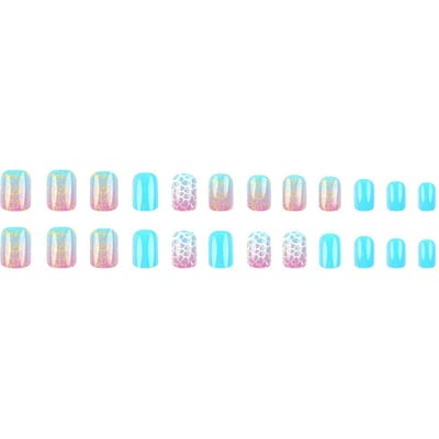 24 Pièces Capsules Carrées Moyennes pour Ongles Été Ongles Press-On Acryliques Mode Dégradé Paillettes Écailles de Poisson Faux Ongles Manucure Pour Femmes white