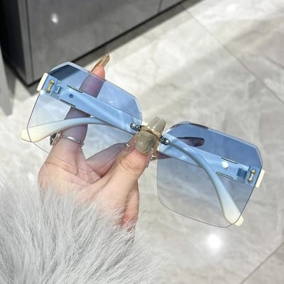 Lunettes de soleil carrées grandes classiques pour femmes hommes Lunettes de soleil sans monture élégantes Protection UV400 Protection des yeux Couleur dégradée