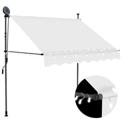 vidaXL - Luifel - handmatig - uitschuifbaar - met - LED - 150 - cm - crèmekleurig