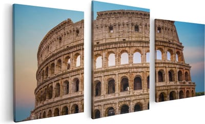 Artaza Canvas Schilderij Drieluik Colosseum in Rome met de Blauwe Lucht - 120x60 - Foto Op Canvas - Canvas Print